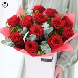 12 Red Rose Hand-tied